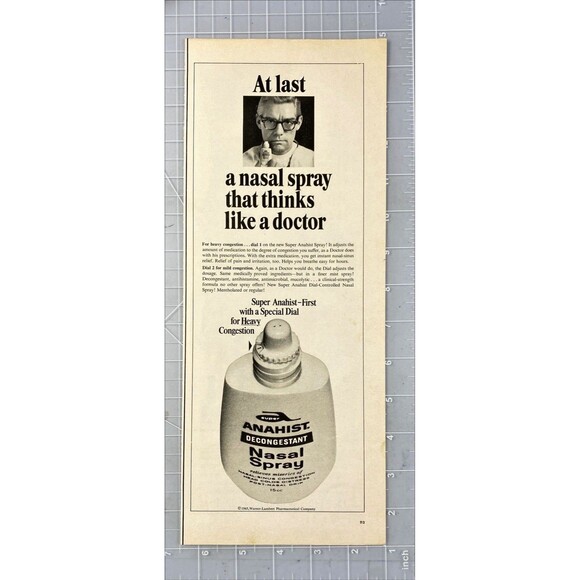 Anahist Decongestant Nasal Spray "It thinks like a doctor" Vintage Print Ad 1966 - Picture 2 of 3